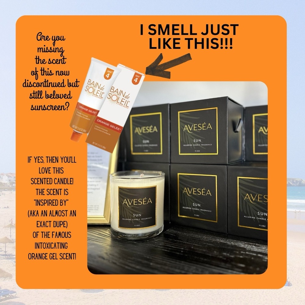 Avesea Candle 11oz - Inspired by scent of iconic Bain De Soleil! 55-60 Hour Burn